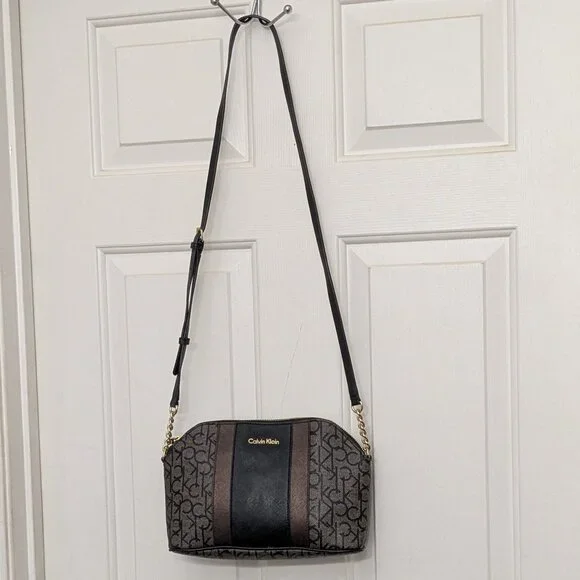 Calvin Klein Ck Must Monogram Recycled Crossbody Bag In Brown Black . Great Cond - Picture 1 of 14